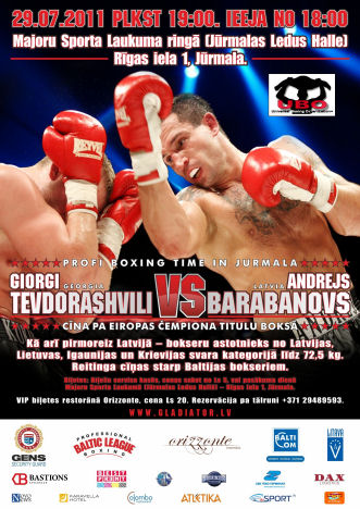 Barabanovs vs. Tevdorashvili UBO European Light Heavyweight title fight July 29, Jurmala, Latvia
